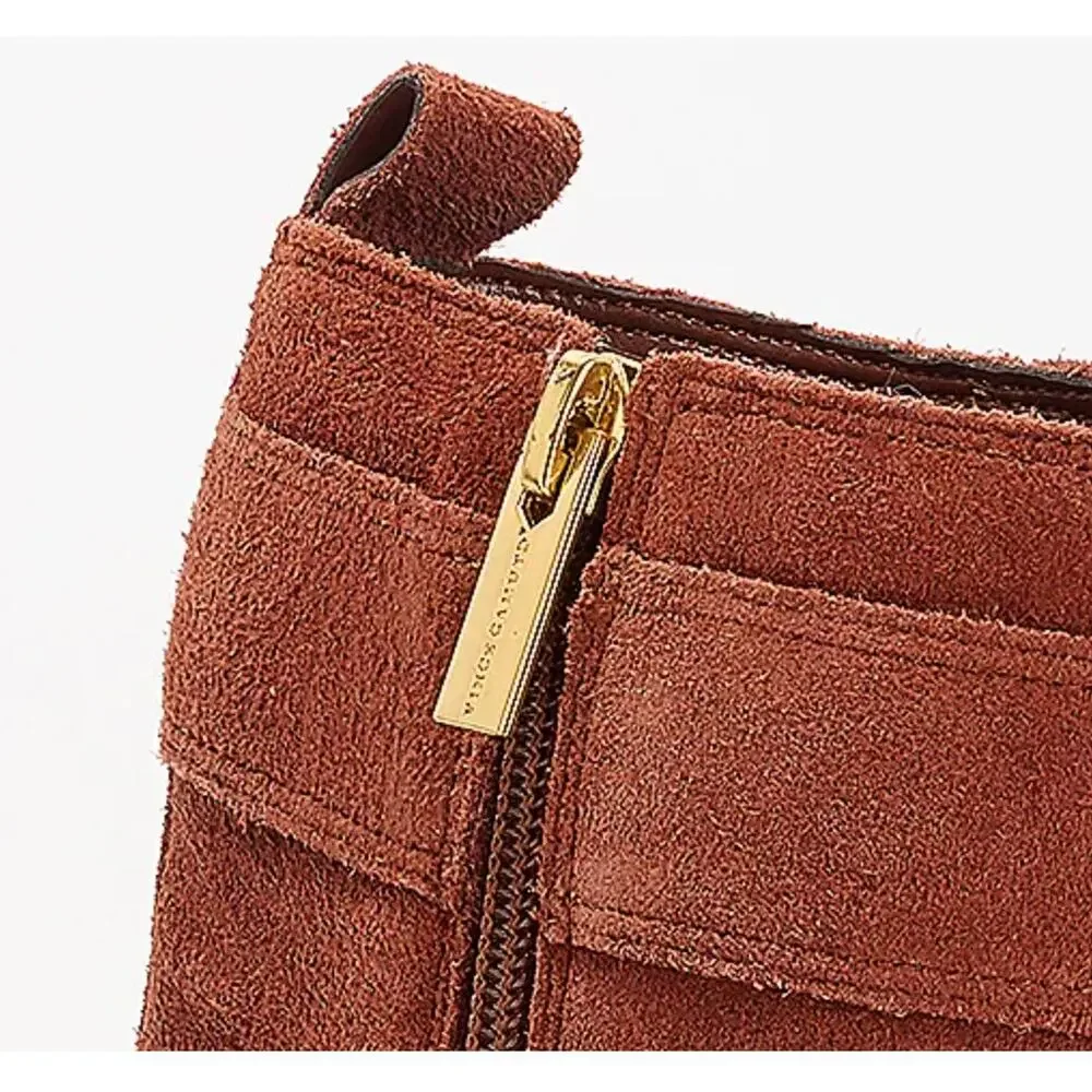 Vince Camuto Bembonie Suede Stacked Heel Bootie Buckle Ankle Boot | Sz 8, Brown - Picture 7 of 7